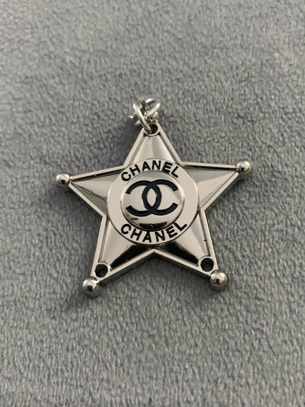 Upcycled  Silver Star Pendant with Black Logo